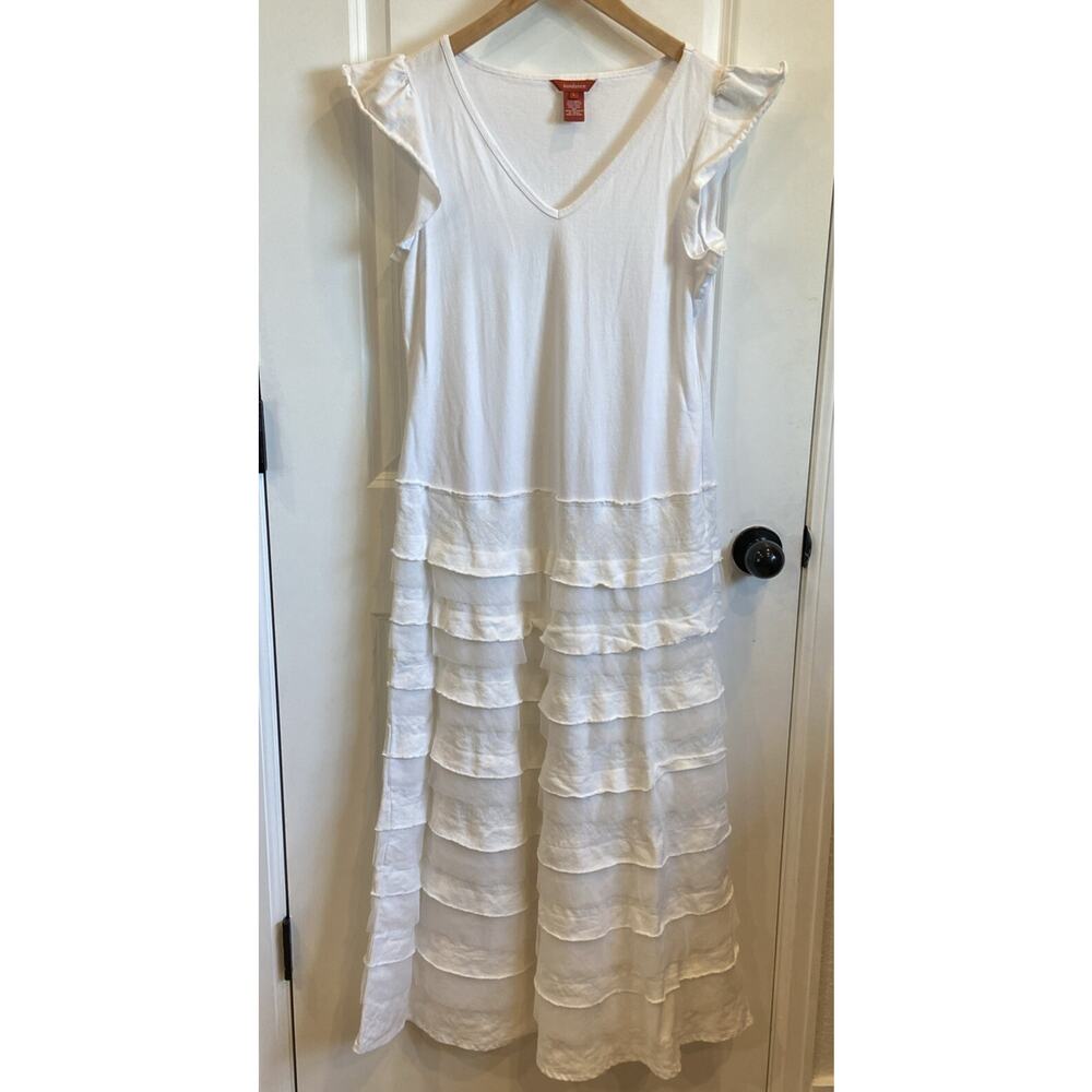 Sundance White Maxi Ruffle Tshirt Dress Size L Coastal Cottagecore Bridal